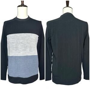 Icebreaker | Men | Merino Wool Color Block Stripe Crew Neck Sweater | Size Small